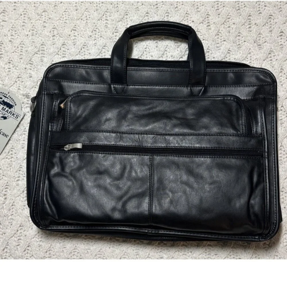 Leather attache briefcase Expandable messenger bag with handle & shoulder‎ strap